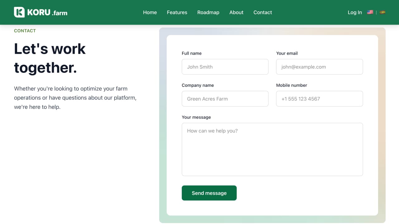 Request form on the main page