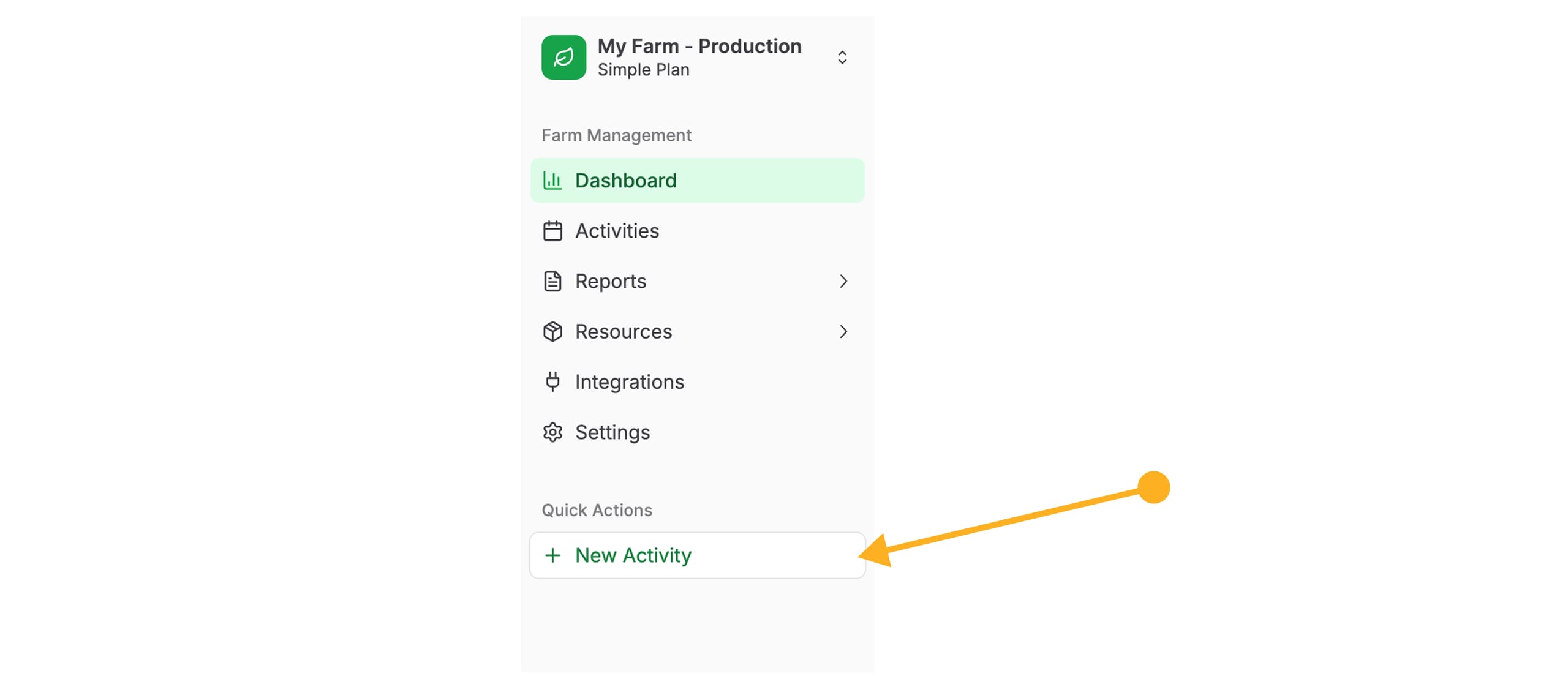Quick activity creation button in sidebar